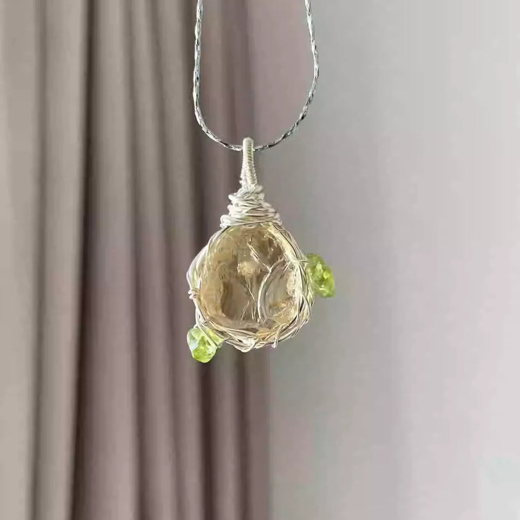 退潮原创正版手工绕线项链吊坠海蓝宝紫水晶宝石级天然水晶原石