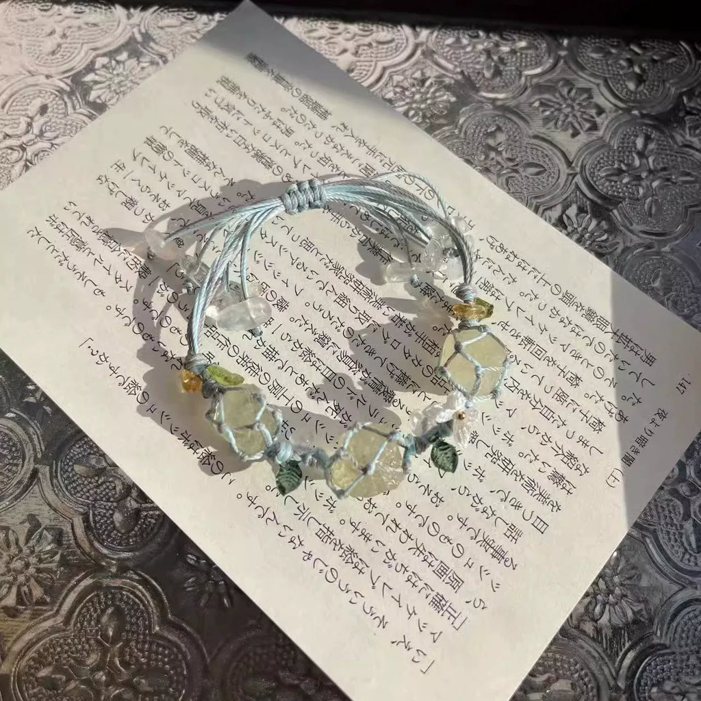 【退潮原创正版】设计macrame手工编制水晶手链天然绿萤石原石