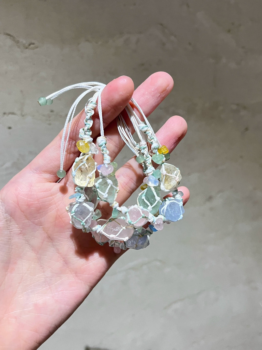 【退潮原创设计】专辑配色水晶macrame手工编绳手链 ifyou粉晶