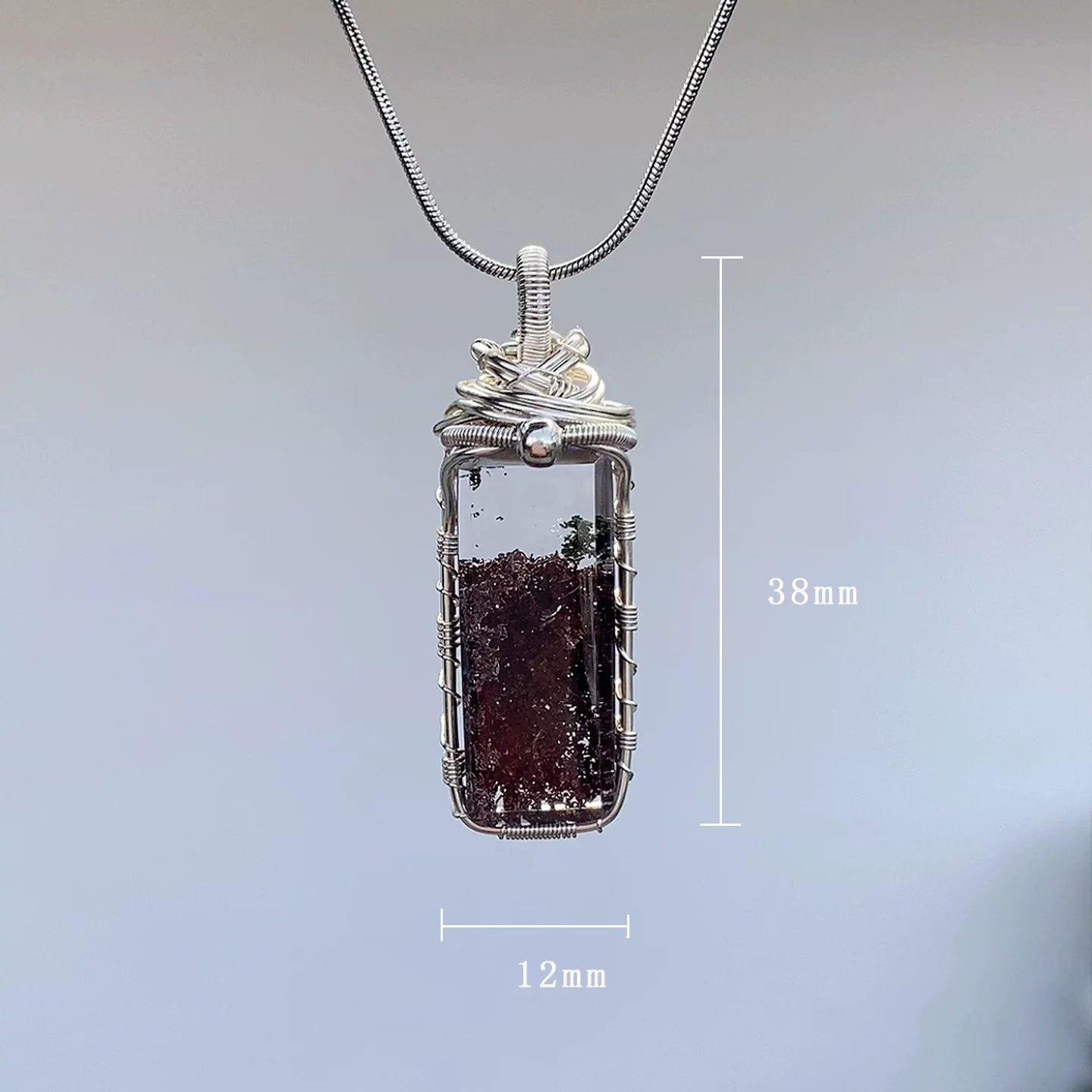 红黄兔毛吊坠绿幽灵水晶项链天然原石纯手工铜线绕线锁骨链挂坠