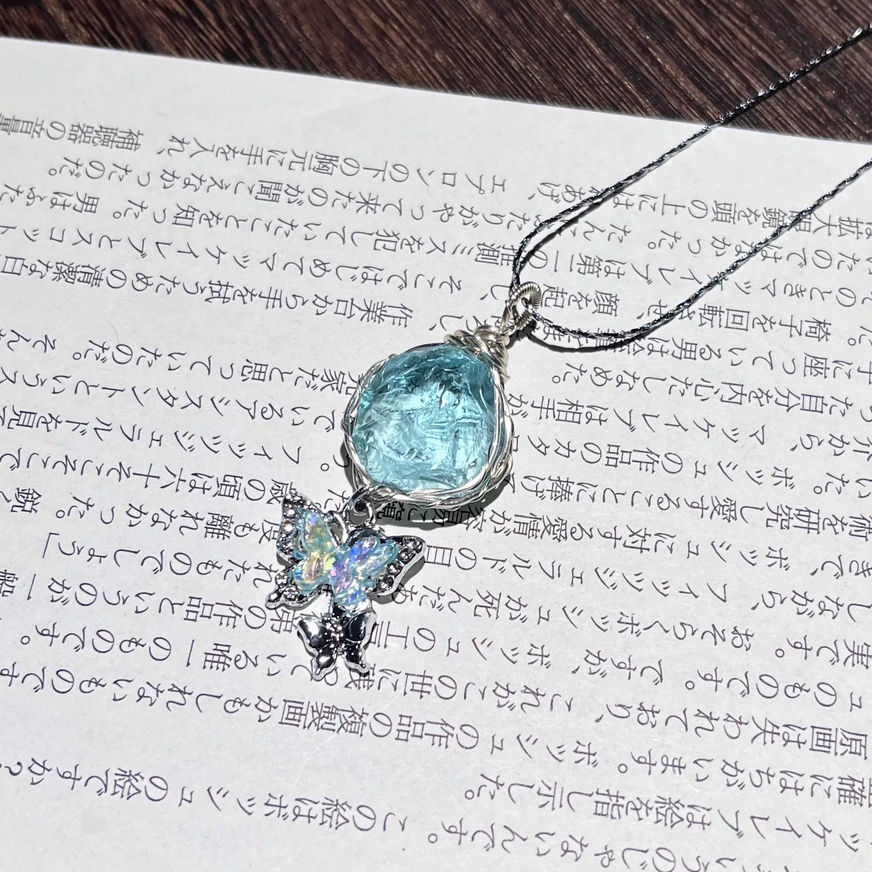 【退潮原创设计】手工绕线琉璃原石水晶项链吊坠仙本那蓝钛钢饰品