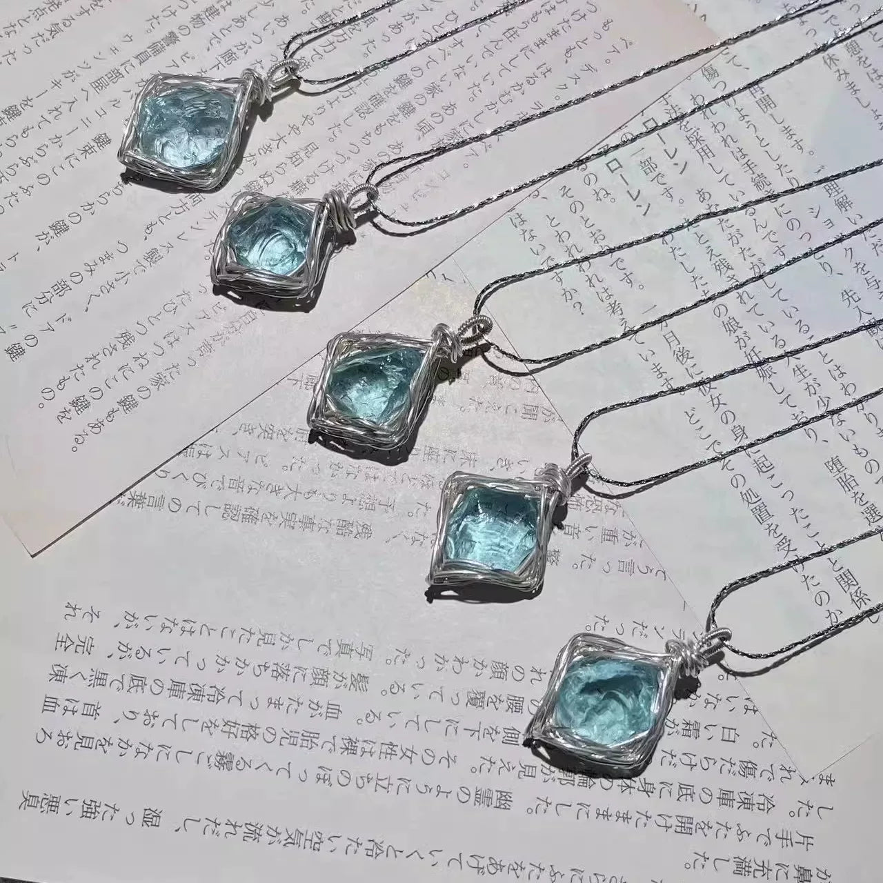 【退潮原创设计】手工绕线琉璃原石水晶项链吊坠仙本那蓝钛钢饰品