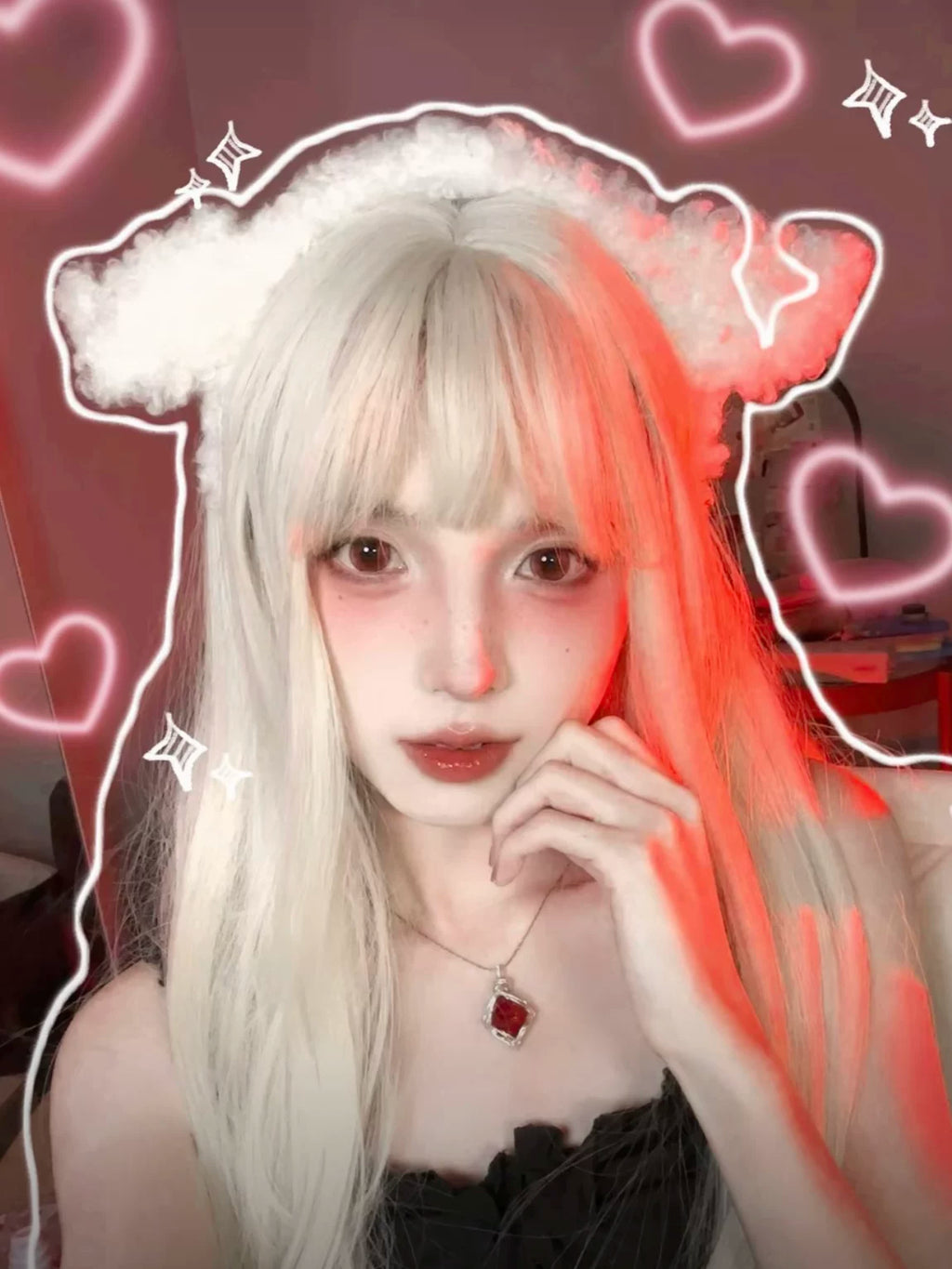 【退潮原创设计】手工绕线琉璃水晶石榴红蛋白石项链吊坠百搭简约