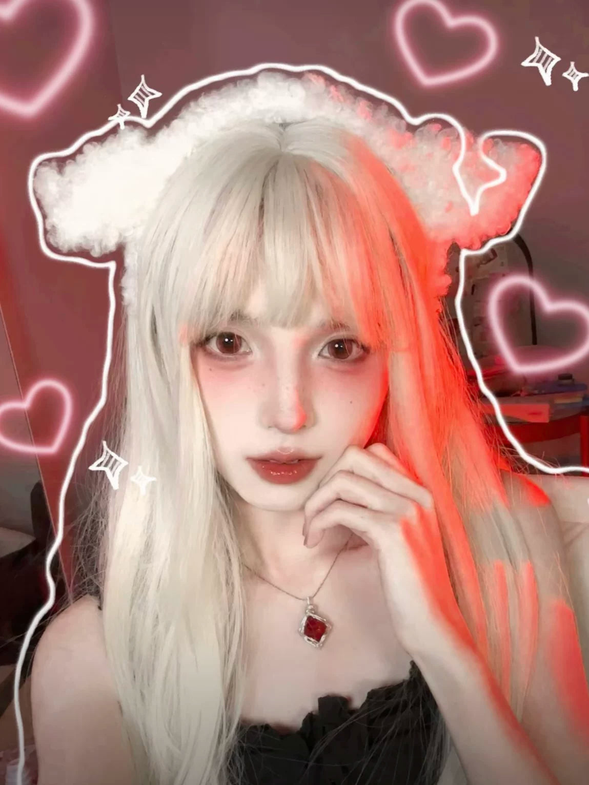 【退潮原创设计】手工绕线琉璃水晶石榴红蛋白石项链吊坠百搭简约
