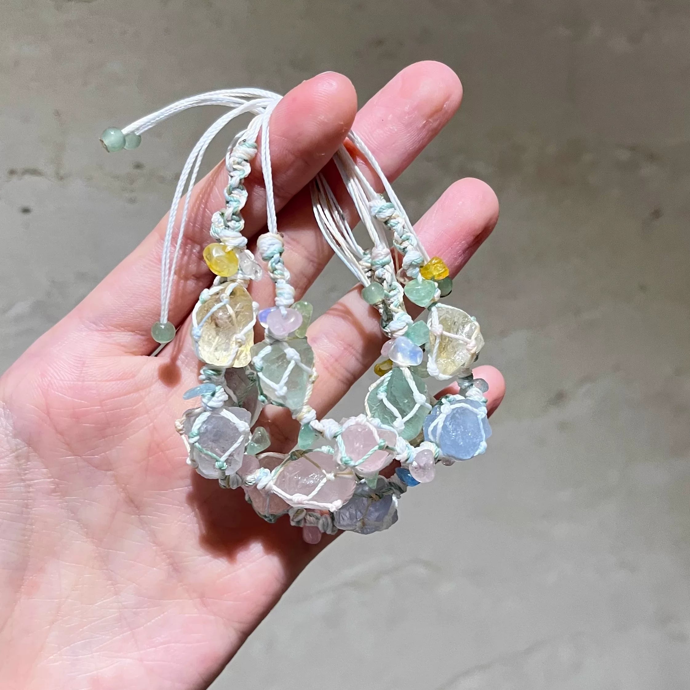 【退潮原创设计】专辑配色水晶macrame手工编绳手链 ifyou粉晶