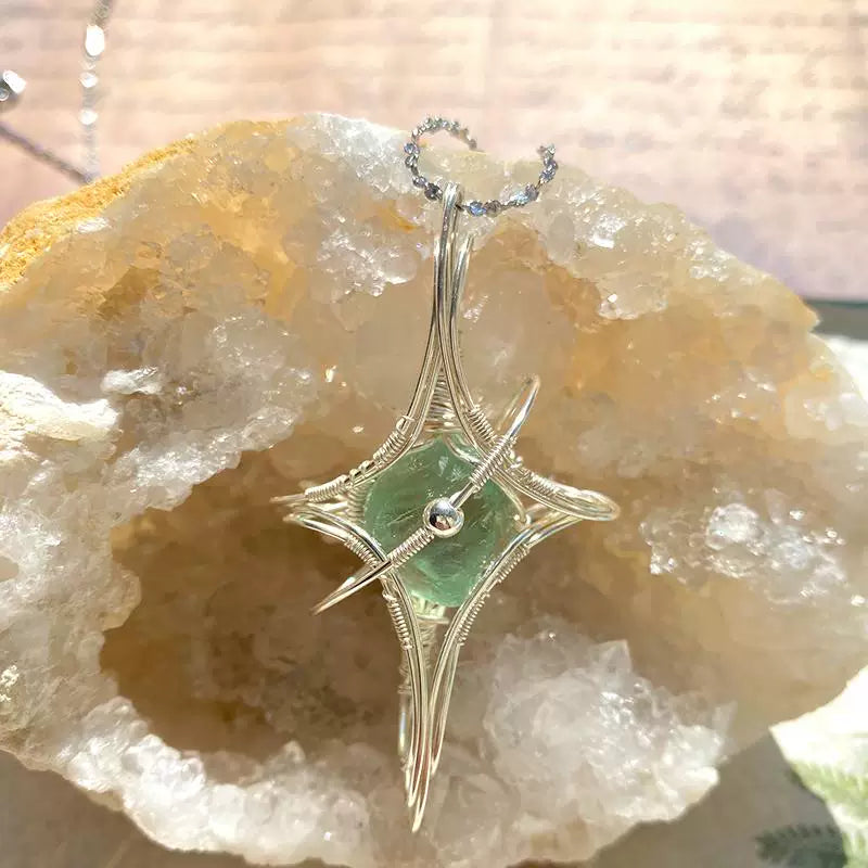 天然原石水晶紫水晶纯手工绕线项链锁骨链吊坠星芒挂坠定制高级感