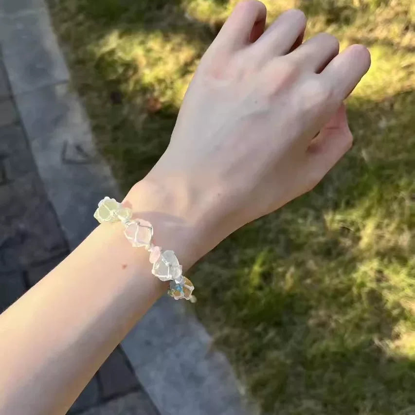 【退潮原创设计】专辑配色水晶macrame手工编绳手链 ifyou粉晶
