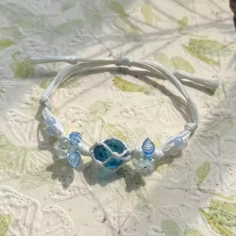 退潮原创设计手编绳琉璃水晶海蓝宝蛋白石项链吊坠海蓝宝礼物蝴蝶