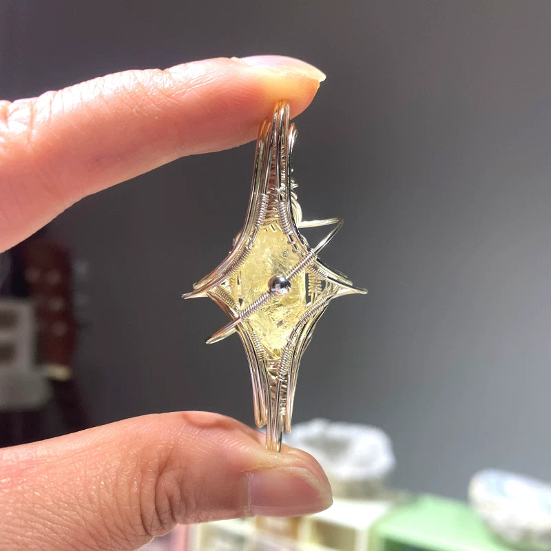 天然原石水晶紫水晶纯手工绕线项链锁骨链吊坠星芒挂坠定制高级感