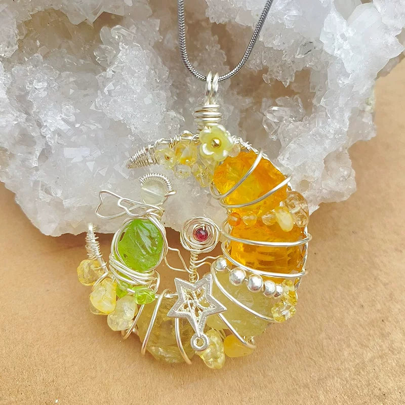 天然水晶原石项链小王子手工绕线吊坠黄水晶可定制海蓝宝绿萤石