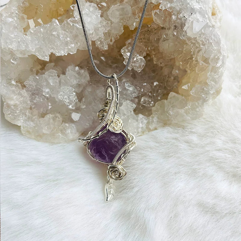 天然原石水晶绿萤石纯手工绕线项链锁骨链吊坠星芒挂坠定制高级感