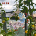 天然水晶原石+海蓝宝月亮+琉璃项链手工绕线吊坠女锁骨链毛衣链新