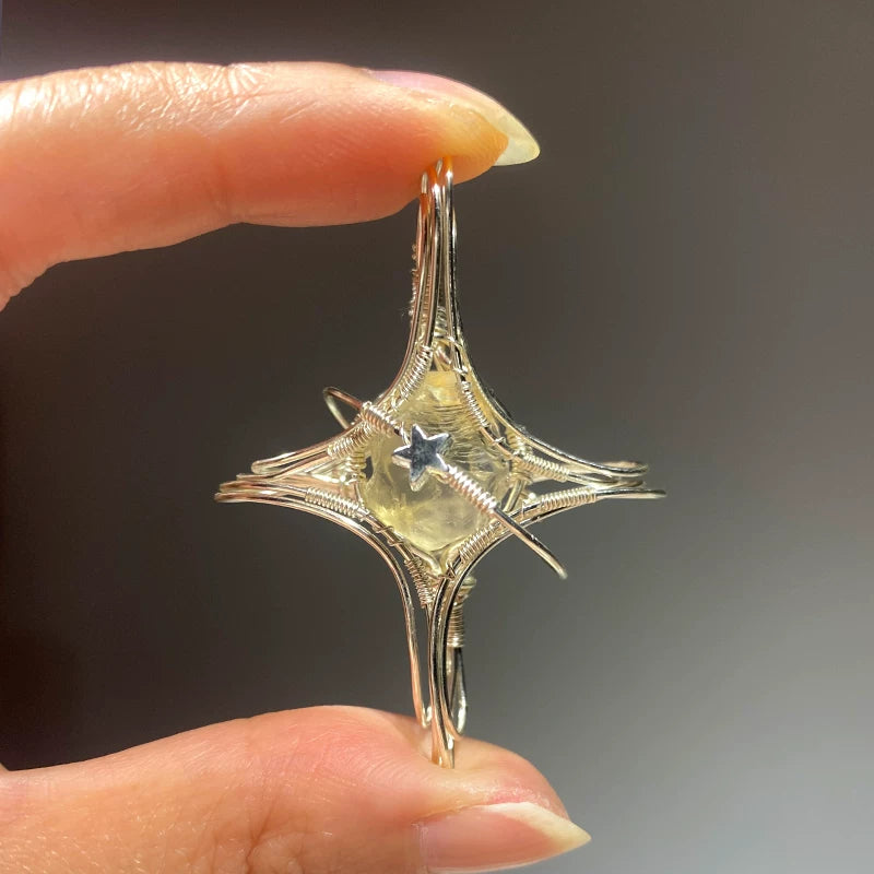 天然原石水晶紫水晶纯手工绕线项链锁骨链吊坠星芒挂坠定制高级感