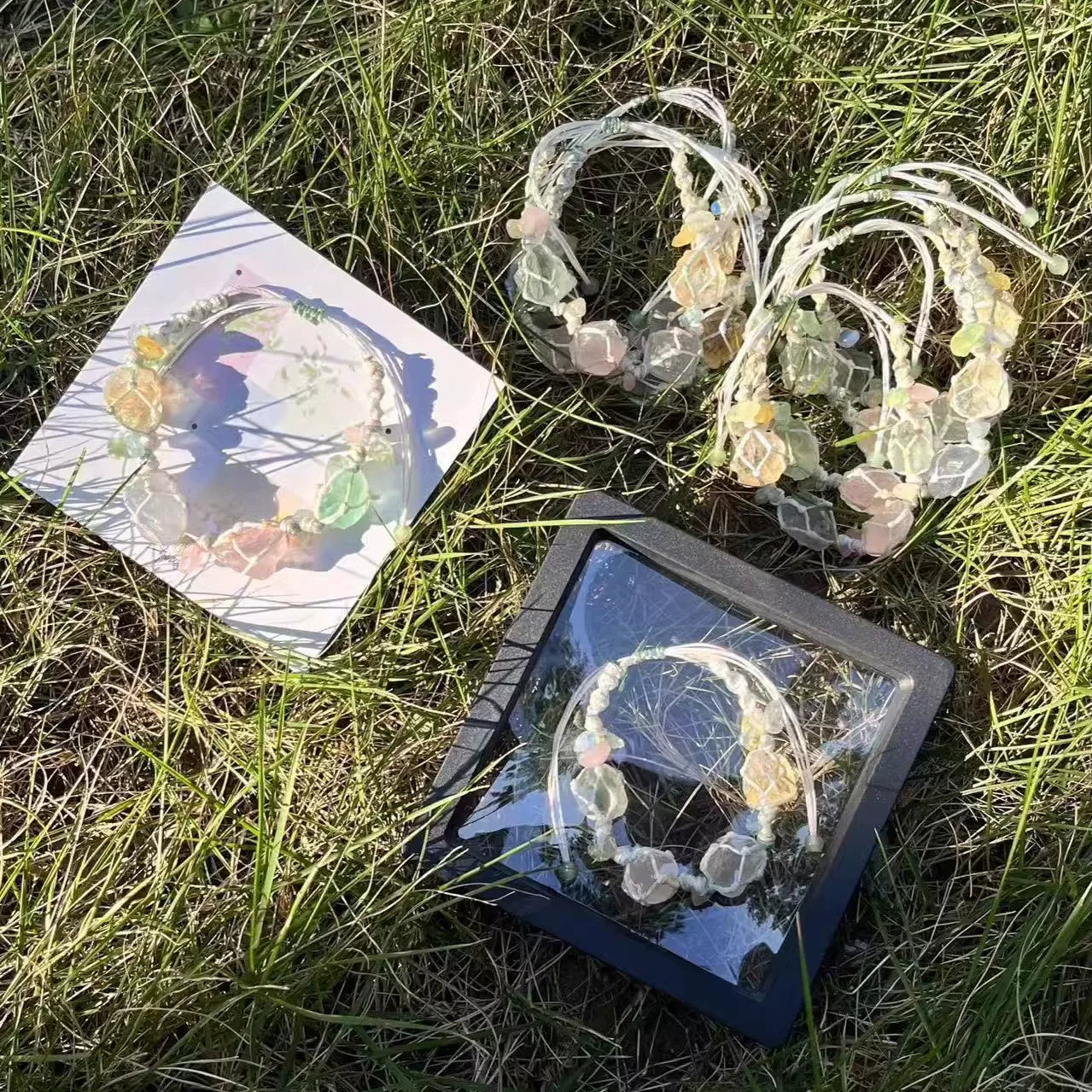 【退潮原创设计】专辑配色水晶macrame手工编绳手链 ifyou粉晶
