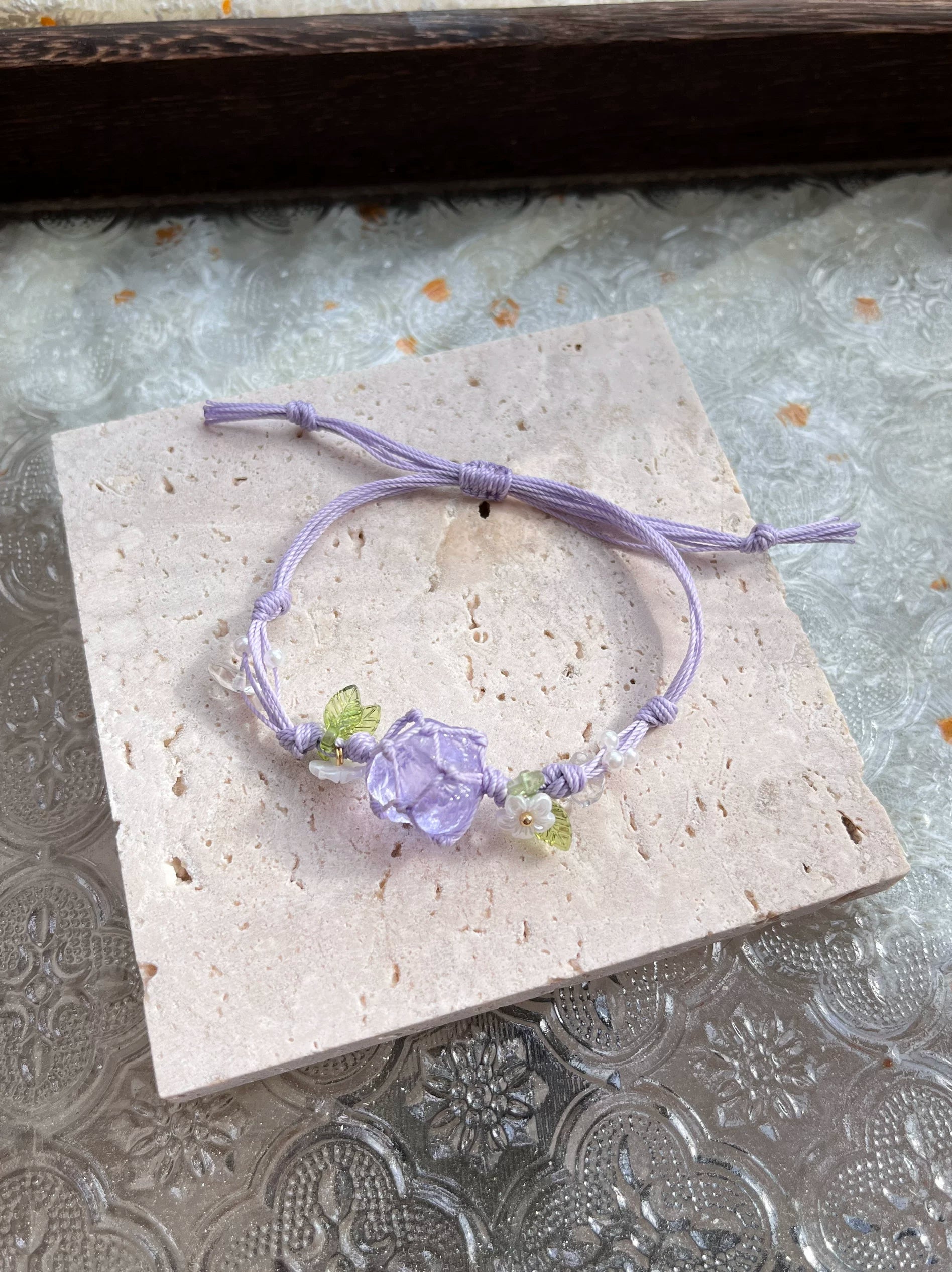 【退潮原创正版】设计macrame手工编制水晶手链天然绿萤石原石